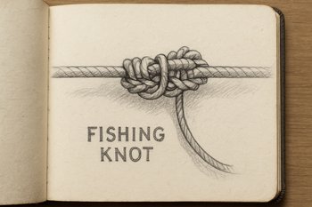 Страница блокнота с нарисованными схемами рыболовных узлов