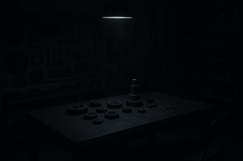 Почти пустой рабочий стол лаборатории снастей в мягком вечернем свете