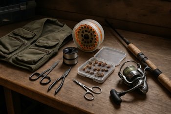 Стол после выезда: снасти разобраны и разложены по местам