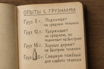 Страница дневника с короткими пометками о весе и поведении приманок