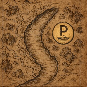 Фрагмент карты с вытянутой бухтой и выделенной точкой стоянки лодки