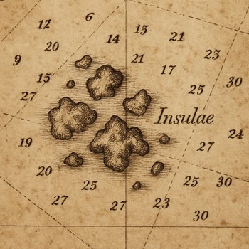 Фрагмент карты с группой небольших островов и пометками глубин между ними