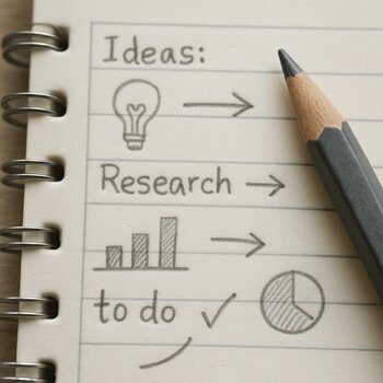 Карандаш лежит на странице с небольшими пометками на полях