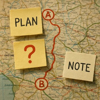 Угол карты с нарисованными стрелками маршрута и маленькими кружками стоянок