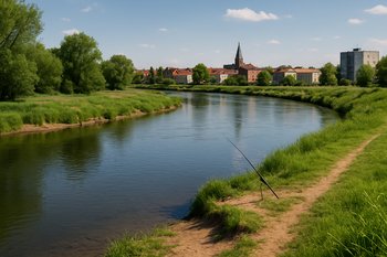 Небольшая излучина реки недалеко от города, к воде ведёт тропа