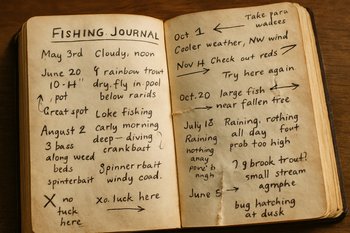 Страница дневника с короткими штрихами на полях, отмечающими остановки маршрута