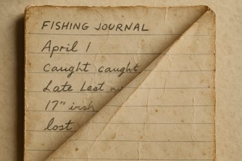 Сложенная страница блокнота с нарисованной схемой маршрута вдоль берега